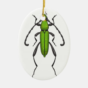 Green beetle ceramic ornament