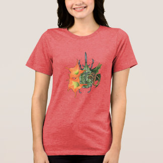 Green beetle with orange flowers Tri-Blend shirt