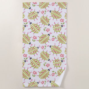 Green Beetles Pattern Insect Lover Goblincore Beach Towel