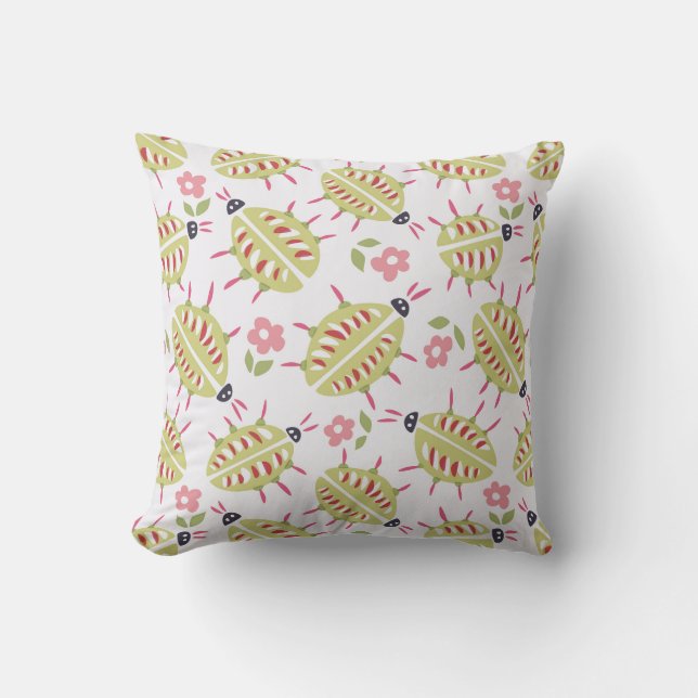 Green Beetles Pattern Insect Lover Goblincore Throw Pillow (Front)