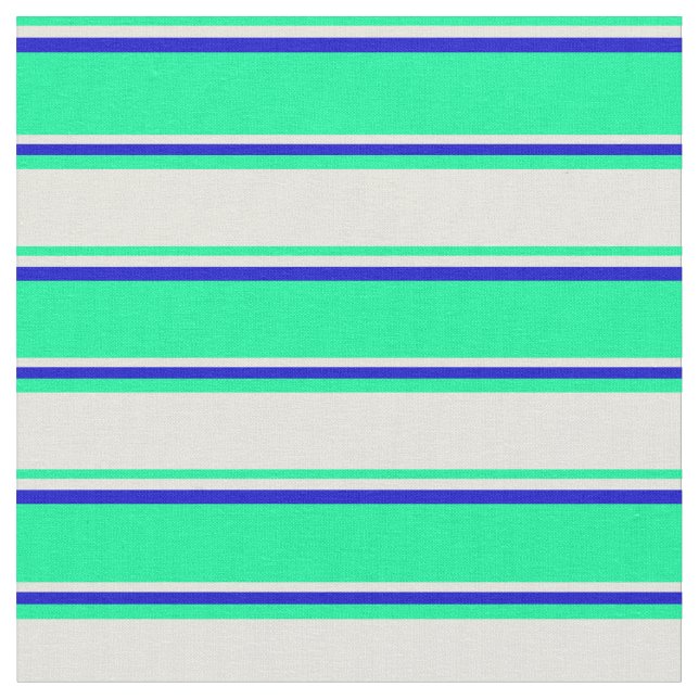 Green, Beige, and Blue Coloured Lined Pattern Fabric (Close Up)