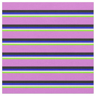 Green, Beige, Blue, Black & Orchid Coloured Lines Fabric