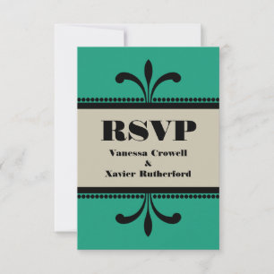 Green/Beige Fancy Art Deco RSVP Card