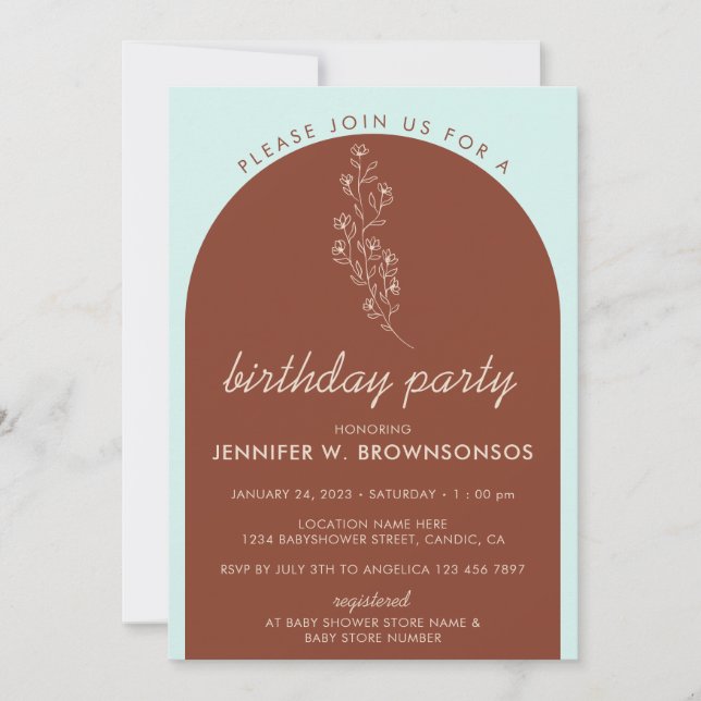 Green Beige Flower Summer Fall Birthday Invitation (Front)