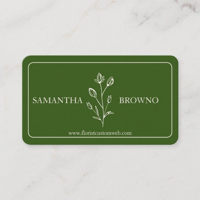 Green Beige Framed Flower Business Card (Front)