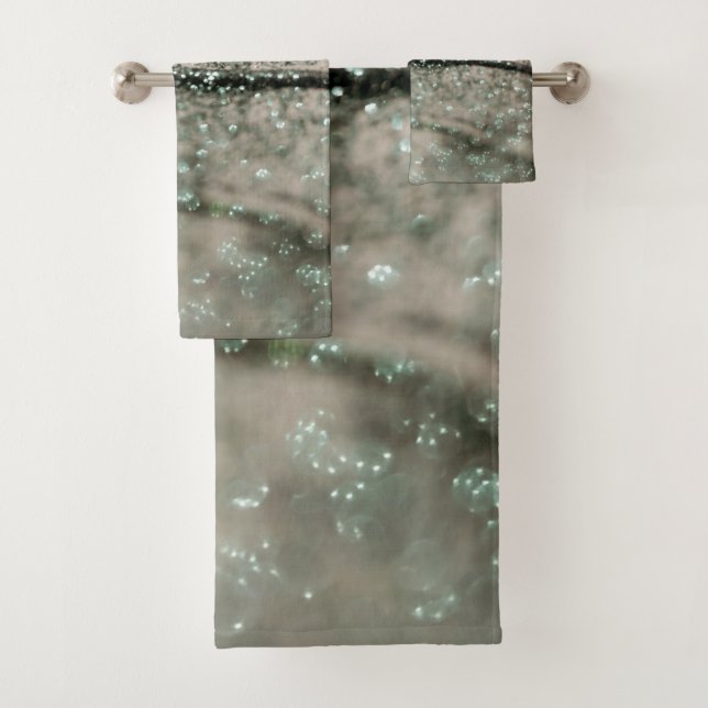 Green Beige Oceanic Glitter Glam 1 Bath Towel Set (Insitu)