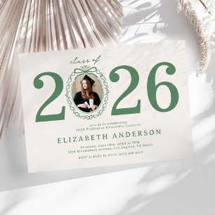 Green & Beige Photo 2026 Graduation Party Invitation
