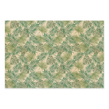 Green Beige Sand Tropical Leaves