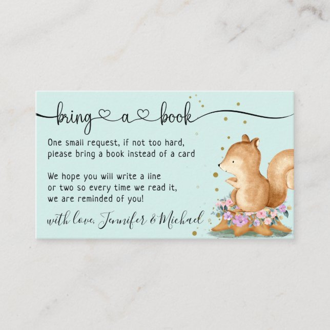 Green Beige Squirrel Bring a book Enclosure Card (Front)
