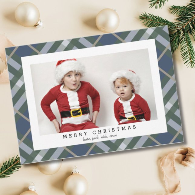 Green Beige Tartan Plaid Photo Card for Christmas (Creator Uploaded)
