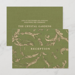 Green Beige Vintage Pattern Wedding Reception Card