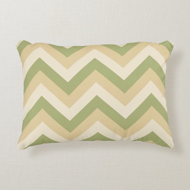 Green Beige Wedding Colours Modern Chevron Pattern Accent Pillow (Front)