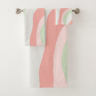 Green Beige Zebra Stripe Minimalist Spring Summer Bath Towel Set
