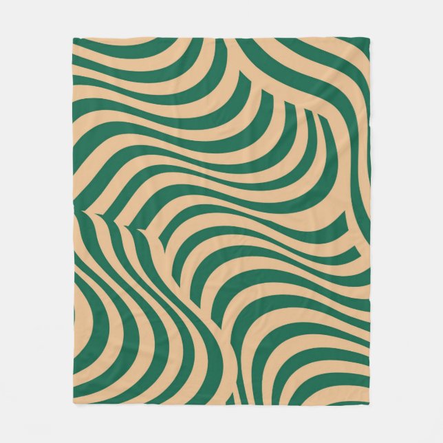 Green Beige Zebra Stripe Minimalist Spring Summer  Fleece Blanket (Front)