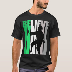 Green Believe Motivating Girls Karate Retro Graphi T-Shirt