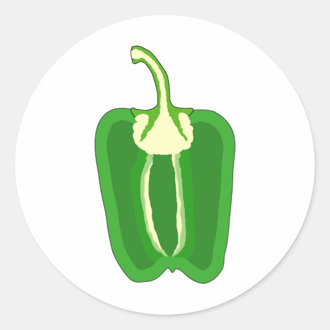 Green Bell Pepper. Halved. Classic Round Sticker (Front)