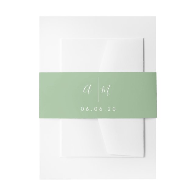 Green Belly Band, Editable Monogram Invitation Belly Band (Front Example)