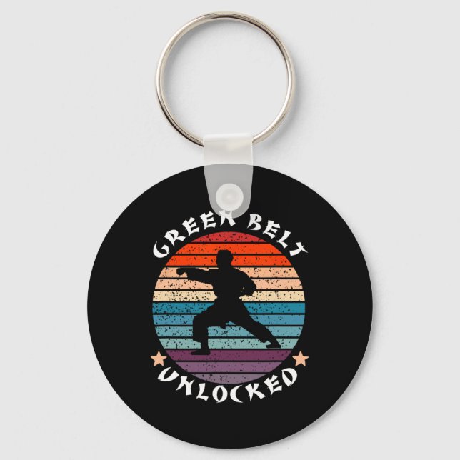 Green Belt Level Unlocked Achievement Karate Keep  Keychain (Front)