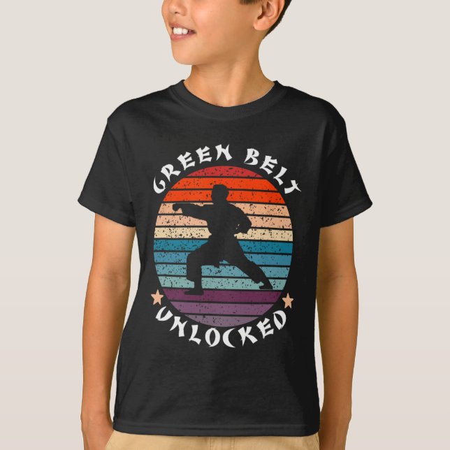 Green Belt Level Unlocked Achievement Karate Keep  T-Shirt (Front)
