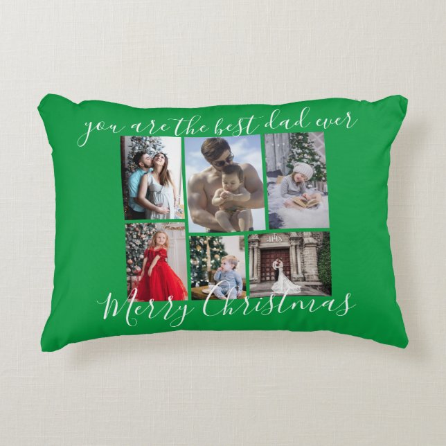 Green Best Dad Ever Merry Christmas Photo Collage  Accent Pillow (Front)