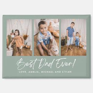 Green Best Dad Ever Three Photo Magnet