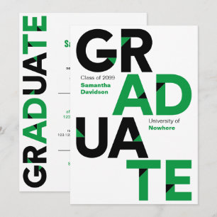 Green Big Bold Angle-Cut Letters Graduation Invitation