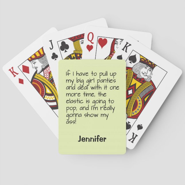 Green Big Girl Panties Saying Name Personalized Playing Cards (Back)