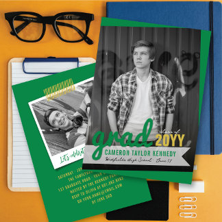 Green Big Grad Scribbles Photo Modern Grad Party Invitation