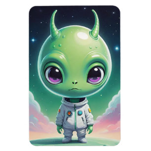 Green big head alien with horns magnet