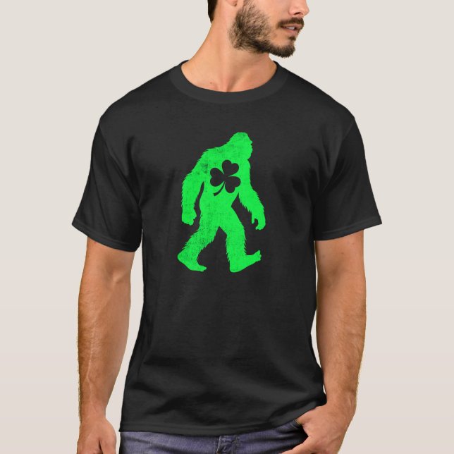 Green Bigfoot Shamrock St Patrick's Day Art T-Shirt (Front)