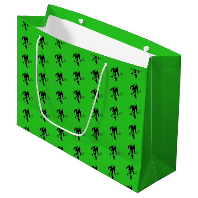 Green Bigfoot Tennis Player Pattern Large Gift Bag (Front Angled)