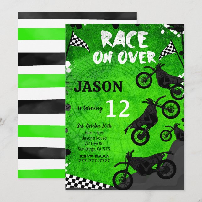 Green Bike Birthday Invitation  (Front/Back)