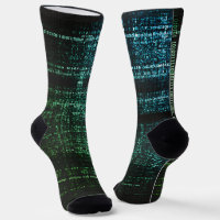 Green Binary Code Cyberpunk Computer Socks