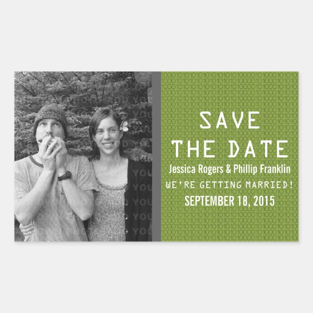 Green Binary Code Photo Save the Date Stickers (Front)