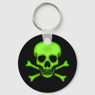 Green Biohazard Skull Keychain