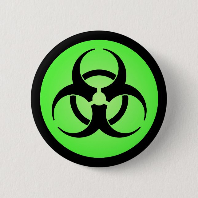 Green Biohazard Symbol 2 Inch Round Button (Front)