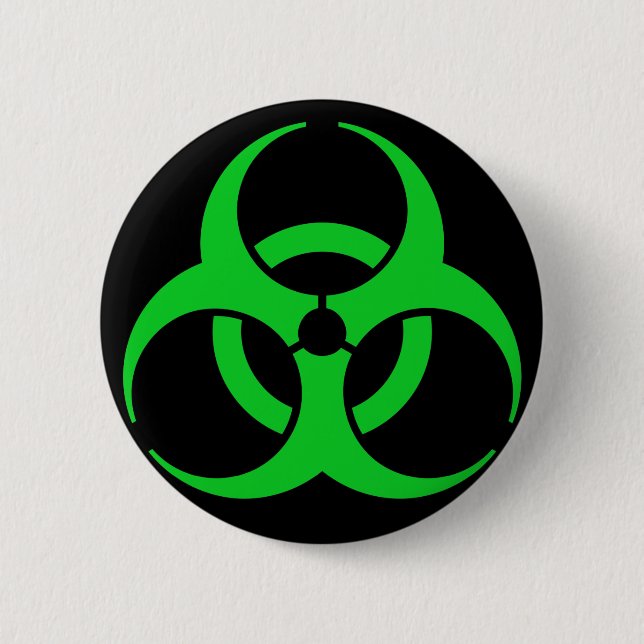 Green Biohazard Symbol 2 Inch Round Button (Front)