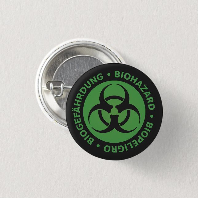 Green Biohazard Warning 1 Inch Round Button (Front & Back)