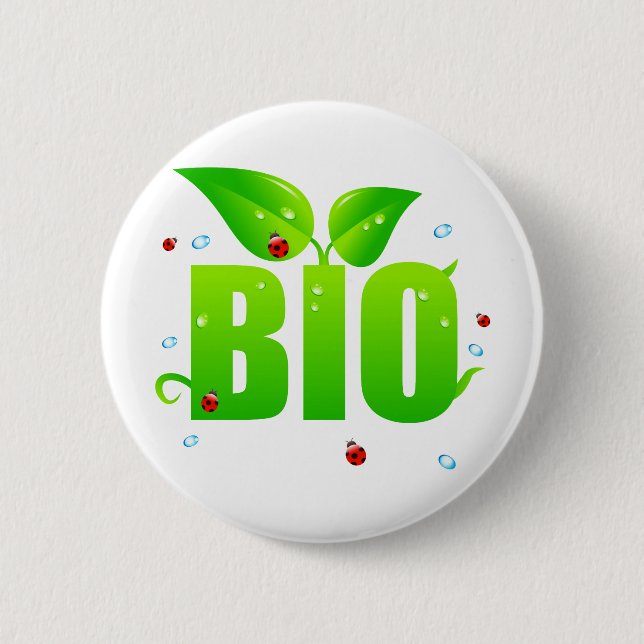 Green biologic organic natural 2 inch round button (Front)
