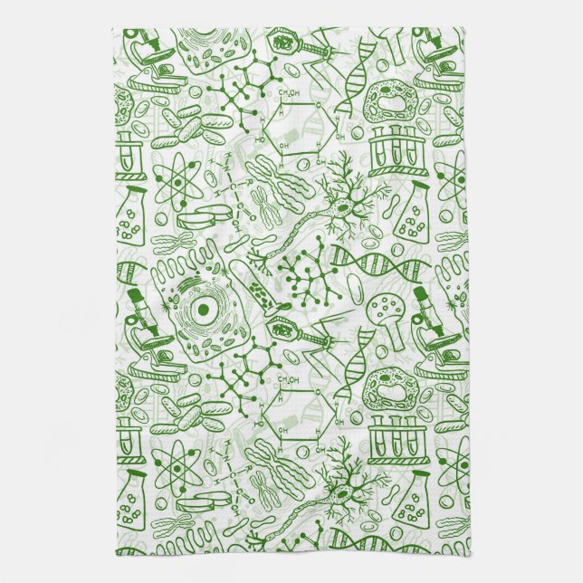 Green Biology Pattern Kitchen Towel (Vertical)