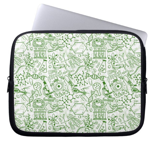 Green Biology Pattern Laptop Sleeve (Front)
