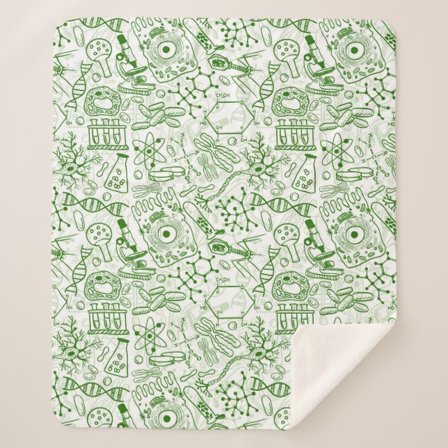Green Biology Pattern Sherpa Blanket (Front)