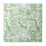 Green Biology Pattern Tile<br><div class="desc">This design features a pattern of various images related to biology and medical field.</div>