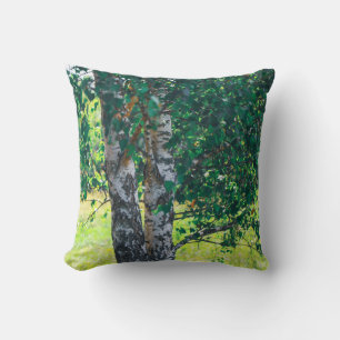 Green Birch Tree Leaves Nature Throw Pillow