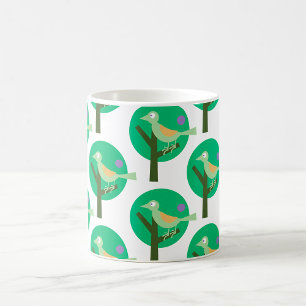 Green Bird and Tree Pattern Nature Inspired  Coffee Mug