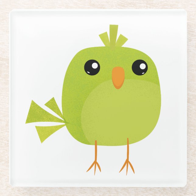 Green Bird Cartoon   Glass Coaster (Front)