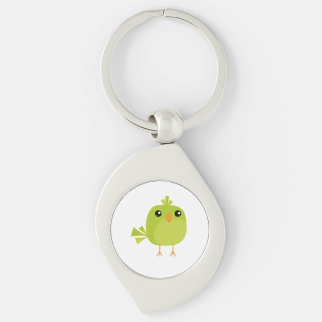 Green Bird Cartoon  Keychain (Front)