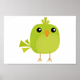 Green Bird Cartoon Poster