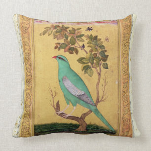Green Bird, Mughal (gouache on paper) Throw Pillow