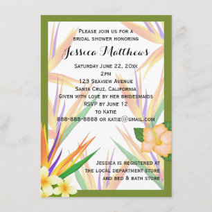 Green Bird of Paradise Bridal Shower Wedding Invitation